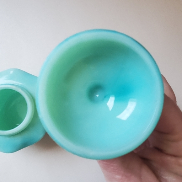 AVON VINTAGE 1970S JADEITE MOONWIND POWDER SACHET JAR W/ LID - Picture 4 of 7